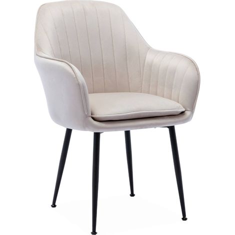 Fauteuil en velours blanc cassé et pieds en métal noir mat. Shella L 58 x P 58 x H 85 (1/5)