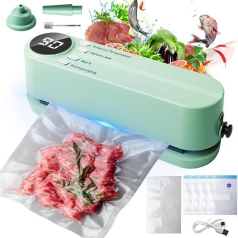 QORVA-Mini machine à emballer sous vide rechargeable à 3 vitesses avec 5 sacs sous vide pour la conservation des collations et des aliments- vert (1/4)
