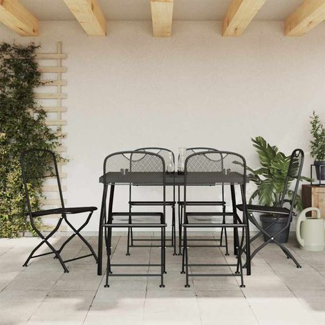 vidaXL Juego de comedor de jardín 7 pzas malla metálica gris antracita (1/5)