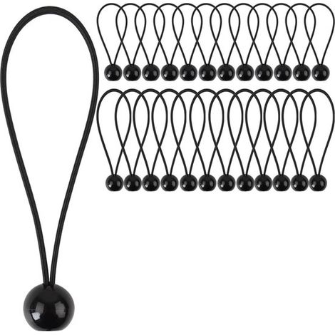 Corde élastique - 20 x 2,2 cm - Noir - Polyester - Tendeur de corde de tente - Pour le camping, la fixation de drapeaux et de bâches - 24 brins (1/5)