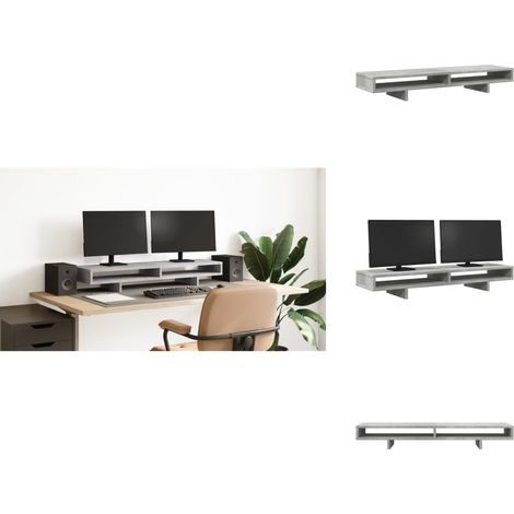 Support de moniteur gris béton 100x27x15 cm bois d'ingénierie - Support De Moniteur - Supports De Moniteur - Support De Moniteur Pour Bureau - Support Pour Écran D'ordinateur (1/5)