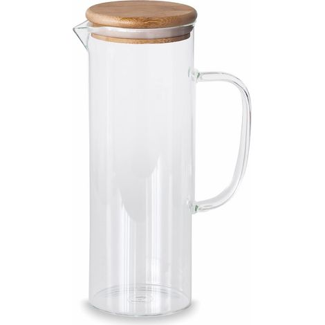 Pichet Eau Verre Borosilicate - 1 L - Couvercle Bambou - Filtre Inclus - Résistant Choc Thermique - Pour Limonade Thé Café (1/5)