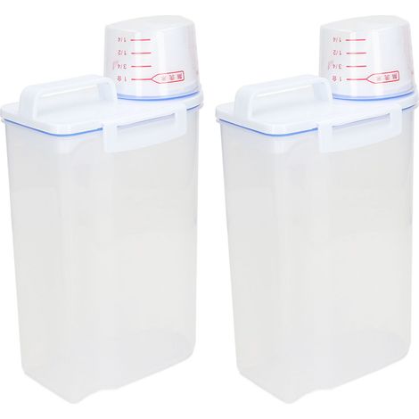 Lot de 2 récipients de stockage de riz, distributeur de riz en plastique de 2,5 L avec bec verseur pour haricots, grains de riz et petits aliments secs (1/5)