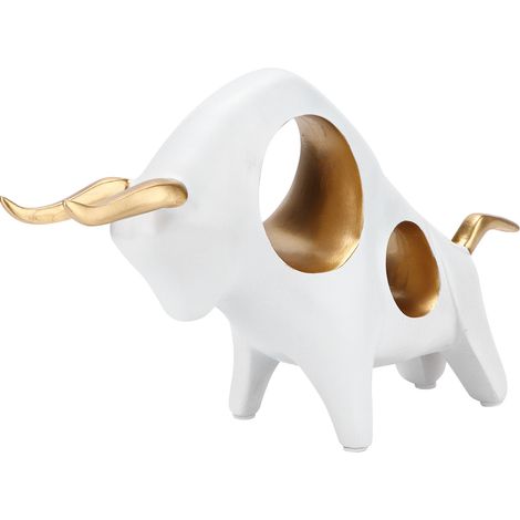 Sculpture de taureau dorée, sculpture écologique en résine synthétique sculptée à la main, idéale pour la décoration de la maison, du salon, d'une table ou d'un bureau.