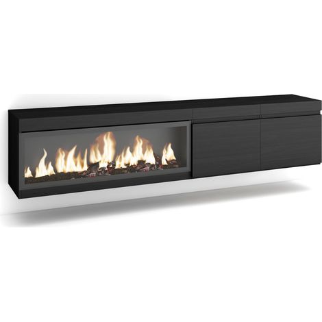 Skraut Home - Mueble TV, Televisión, Muebles de salón, almacenaje, 210, Para TV hasta 80", Chimenea eléctrica XXL, Colgado, Suspendido, Estilo Moderno, Negro (1/5)