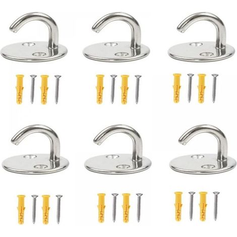 Juego de 6 ganchos de techo de acero inoxidable 304, M5 x 33 mm, placa de ojal redonda, gancho de pared resistente, adecuado para colgar cestas de plantas y ventiladores de techo.