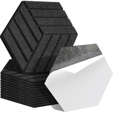 Randaco Panneaux acoustiques 12 stuks Hexagonal Stripe Noir Auto-Adhésif Haute Densité de Polyester