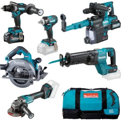 Makita – Pack de 6 outils électroportatifs 40V – 2 batteries 4.0Ah – Moteur Brushless – Technologie XPT pour conditions difficiles - DK0154G602