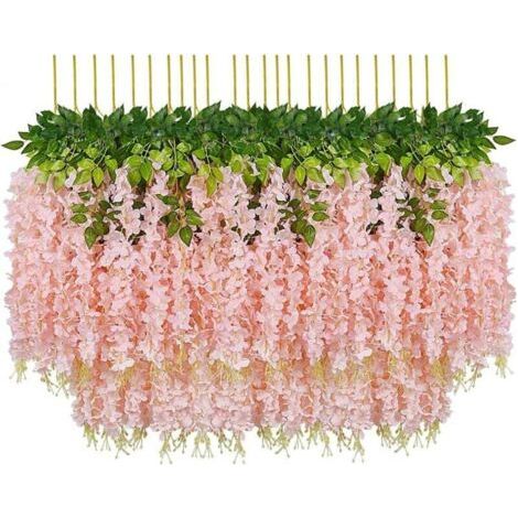 Pair Set mit 24 künstlichen Glyzinienranken aus Seide, hängende Girlande für Zuhause, Garten, Hochzeit, Partydekoration (24er-Set, 110 cm, Hellrosa) (1/4)
