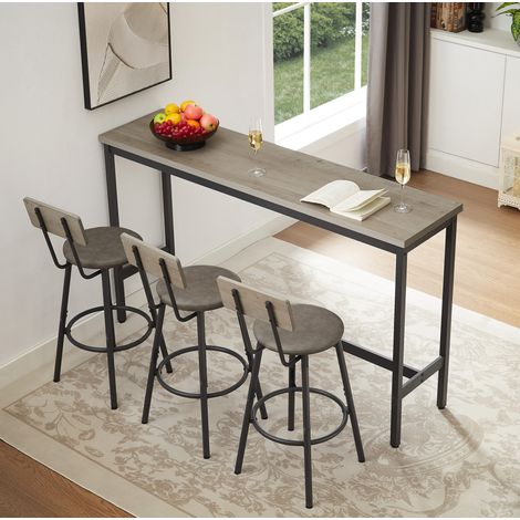 Set da bar con tavolo alto e 3 sgabelli in truciolare e acciaio grigio e nero, 160x40x95,5 cm con schienale e seduta imbottita (1/5)