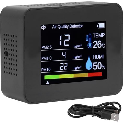 Analyseur de qualité d'air CO2 HCHO TVOC PM2.5 PM1.0 Détecteur température humidité avec capteur gravimétrique Noir (1/5)