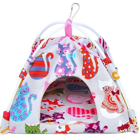 Parrot Hammock Hanging Nest Tent with Leaf Pattern, Animal Bird Design for Rose, Size: 16x16x16cm, Hanging Basket
