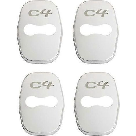 Lot de 4 caches de serrure de porte style auto avec emblème, compatibles avec Citroën C3, C3-XR, C4 et C5. Accessoires en acier inoxydable. Protection de serrure de porte pour C4 (argenté). (1/5)