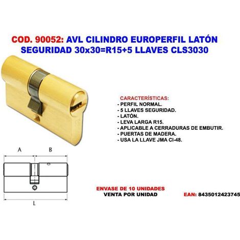 avl cilindro europerfil lat. seguridad 30x30 r15+5 llav. cls3030