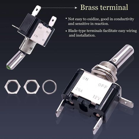 Interrupteur à bascule compatible avec indicateur LED vert - Interrupteur de course robuste 12 V 20 A (1/4)