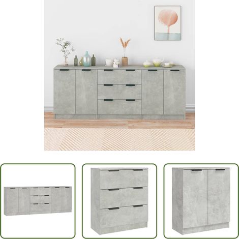 Armoire multifonction -  Buffets 3 pcs gris béton bois d'ingénierie (1/5)