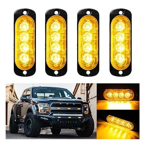 12V 24V Feux Stroboscopique Feux latéraux, 4PCS 4 LEDs Lampe Flash Warining Beacon Lights Barre Lumière d'urgence pour Voiture Camion Remorque Tracteur Backhoe élévateur ATV UTV Pickup (1/5)