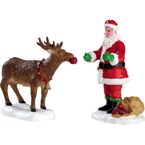 Statuetta di Babbo Natale con la renna decorazione per presepe e villaggio natalizio