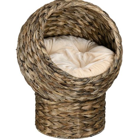 Cama para gatos de ratán con cojín 40 x 37 x 51 cm marrón gris (1/5)