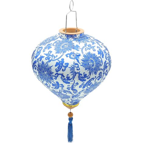 Lanterne Suspendue Chinoise en Tissu de Soie Imperméable 30 CM Style Bleu et Blanc Qinghua Décoration Extérieure pour Fête et Festival Ornement Suspendu pour Jardin et Mariage (1/5)