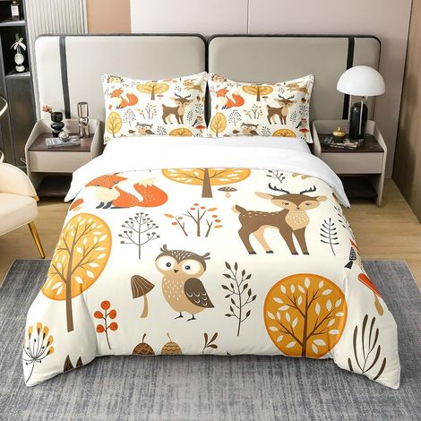 Ensemble de Literie pour Animaux cerf Housse de Couette 200x200cm 100% Coton imprimé Renard Literie pour Enfants Mignons Forêt Animaux Parure de Lit Hibou Lapin Literie pour Garçons - 200 x 200 cm + 2 (1/5)