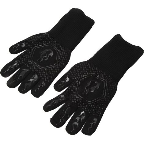 Gants de barbecue ignifugés résistants à la chaleur jusqu'à 800 °C, en silicone double face, grande taille, pour la cuisson au four et au barbecue, noirs. (1/5)