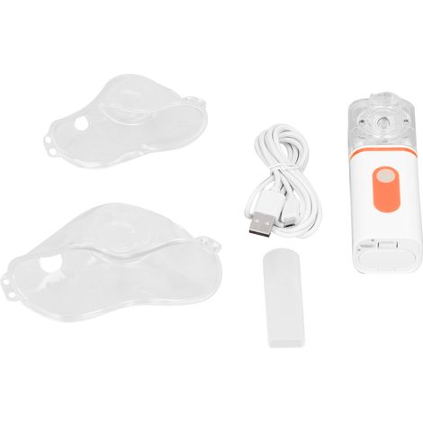 Atomiseur portable silencieux à mailles microporeuses pour adultes et enfants, de couleur orange et rouge.