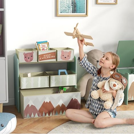 OKMYHOME Étagère enfant avec 6 bacs en tissu, vert, 63x30x66 cm (1/5)