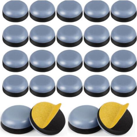Glissières pour meubles, glissières rondes en téflon, glissières adhésives pour chaises et tapis pour petits meubles, 30 mm, 24 pièces. (1/5)