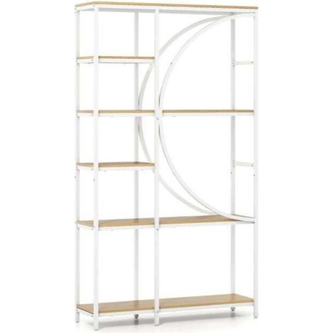 Pour livres et décorations : Meuble étagère de rangement pour salon et bureau, design demi-lune géométrique industriel (1/4)
