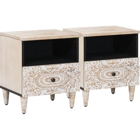 Bettkasten 2 pcs Weiß 40 x 33 x 46 cm Massivholz Mango vidaXL