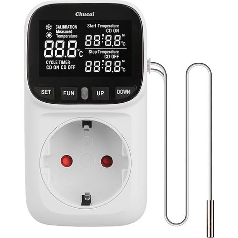 Prise intelligente thermostat programmable Chucai, capteur thermique, régulation pompes de recyclage, chauffage/climatisation, aquariums, terrariums, serres, 230V, 16A, blanc. (1/5)