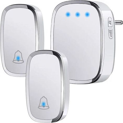 Sonnette sans Fil Extérieur Étanche IP44, Sonnette de Porte 300 Mètres, Kit de Carillon avec LED Flash, 2 Émetteurs et 1 Récepteur