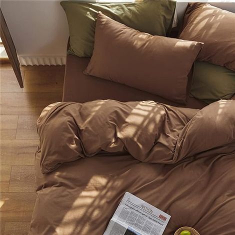 Housse de Couette 200x200 2 Taie d'oreiller 65x65 cm Marron (1/3)