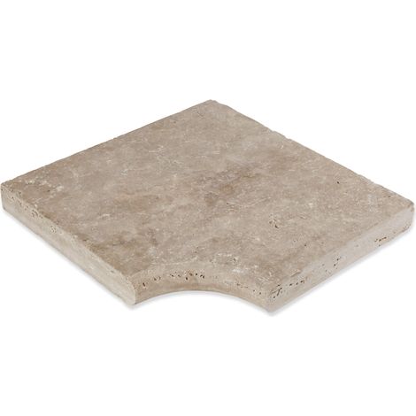 Angle Rentrant pour margelles Travertin 1er choix - 45,5x45,5x5 cm - Bord rond - Beige Mix
