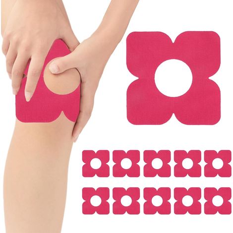 Confezione da 12 strisce di nastro kinesiologico pretagliate a forma di K per ginocchio, impermeabili, per supporto sportivo (rosso rosa) (1/5)