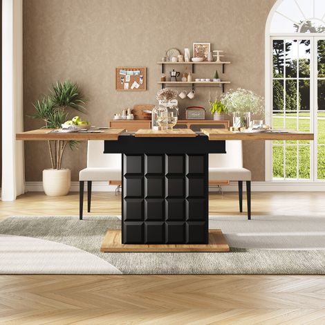Mesa comedor extensible con almacenaje estable natural OKMYHOME (1/5)