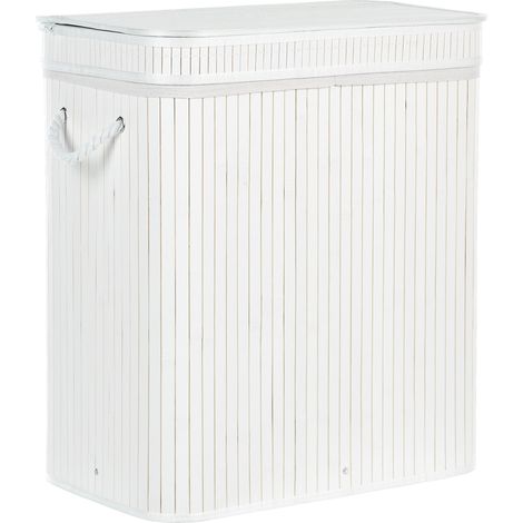 Cesta de madera de bambú blanca 60 cm 2 compartimentos tapa cremallera asas Kalthota