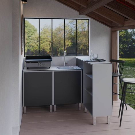 KX10 Sommerk∏che aus Edelstahl Ò 120 cm mit Sp∏le + Bareinheit (1/5)