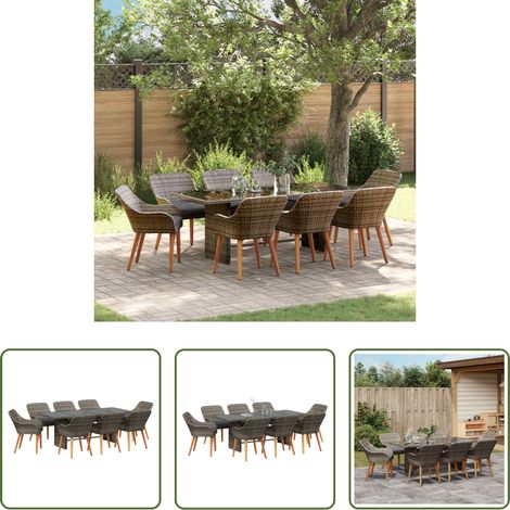 Gartentisch - Garten Essgruppe mit Kissen 9 pcs Grau Poly-Rattan (1/5)