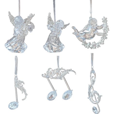 Lot de 6 décorations de Noël, anges musiciens et notes en acrylique transparent, ornements de luxe pour sapin (1/5)