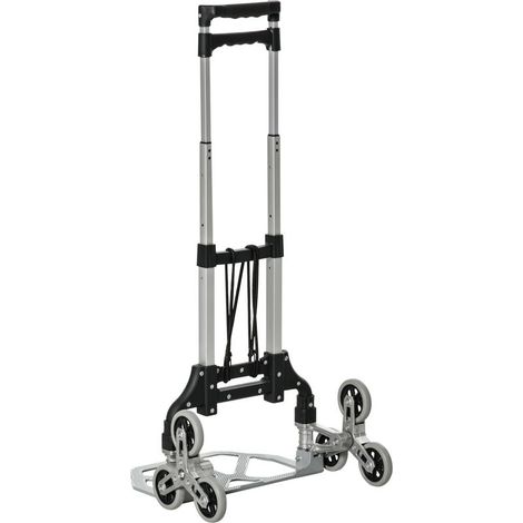 Diable escalier pliant en aluminium avec 6 roues et sangle - charge de 70 kg avec - argent et noir (1/5)