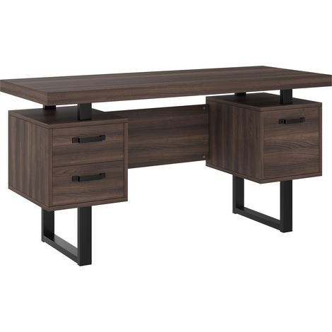 Scrivania da ufficio 135 x 54 x 76 cm in MDF e metallo, marrone e nera (1/5)