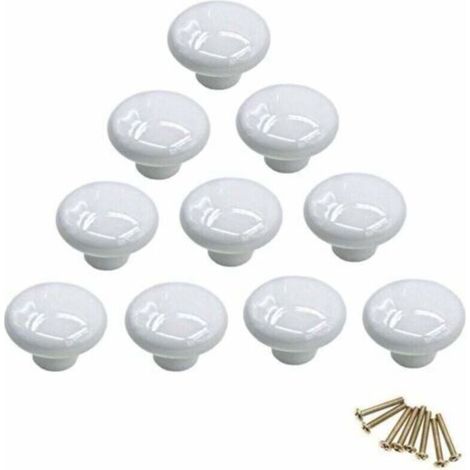 Poignée-bouton rond en porcelaine, bouton de meuble, bouton de tiroir, bouton de placard, poignée en céramique, relooking déco intérieur, vintage our tiroir, placard, commode, porte - blanc - Blanc (1/5)