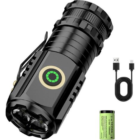 Lampe Torche LED Rechargeable - 1500 Lumen - 5 Modes - Magnétique - IPX5 - 80 mm - Aluminium - Pour Camping Randonnée Urgences