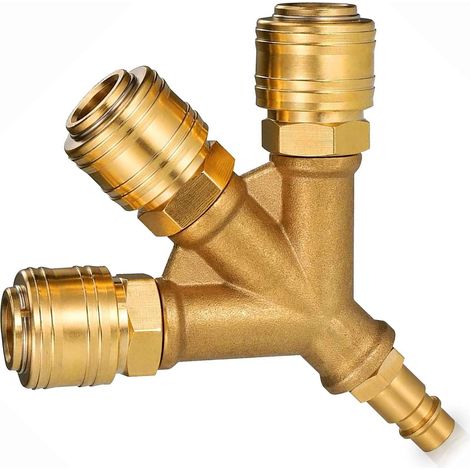 Répartiteur d'air comprimé avec 3 raccords NW 7,2 1/4" - Raccord mâle G - Tuyau d'air - Raccord rapide - En laiton - Répartiteur d'air comprimé (3 voies avec 3 raccords) (1/5)