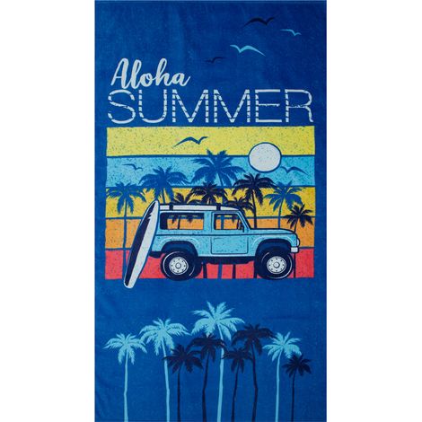 Telo Mare Stampato In Spugna Spiaggia Piscina Disegno California Aloha Summer D.2 (1/4)