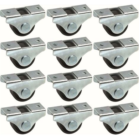 – Lot de 12 roulettes universelles 25mm – Capacité 25 kg – Plastique et métal – Pour meubles, caisses et objets lourds (1/2)
