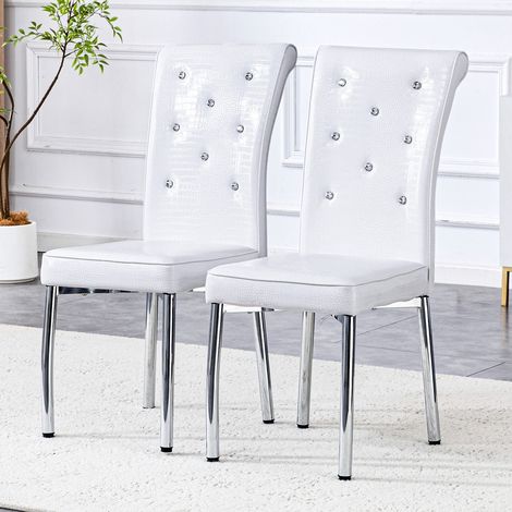 Chaise-Salle-à-Manger-2-Pack-Rembourrée-Cuir-Alligator-Design-Rétro-Boucle-Cristal-Métal-42x61,5x101cm (1/5)