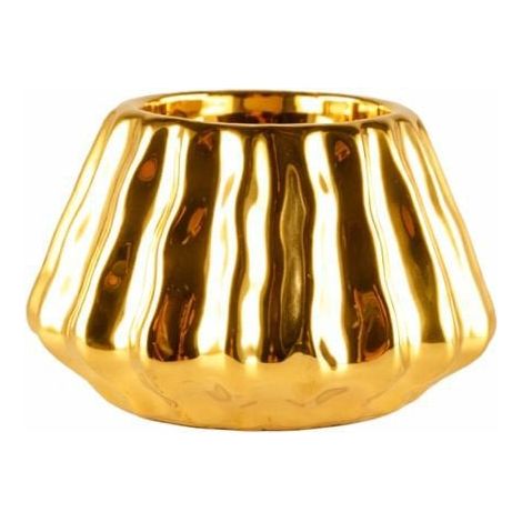 Bougeoir Rond en Céramique Doré Brillant avec Motifs en Relief - 9,5 x 9,5 x 6 cm - PANGIVO (1/4)
